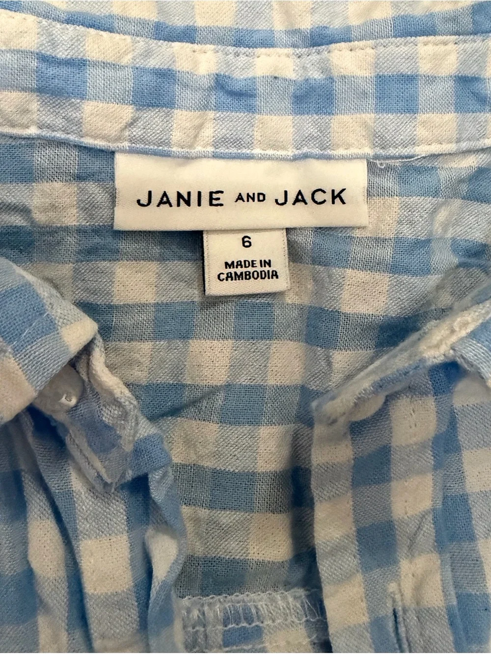 Janie and Jack Light Blue and White Gingham Short Sleeve Button-Up (wrinkled)